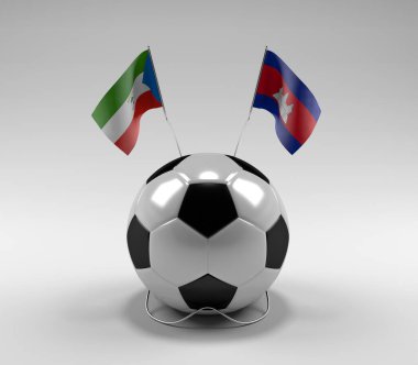 Ekvator-Gine - Kamboçya Futbol Bayrakları, Beyaz Arkaplan - 3D Render