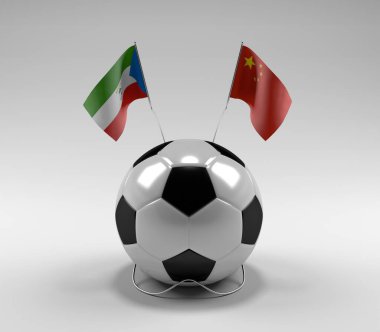 Ekvator-Gine - Çin Futbol Bayrakları, Beyaz Arkaplan - 3D Render