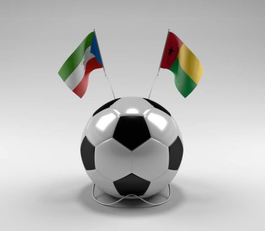 Ekvator-Gine - Gine-Bissau Futbol Bayrakları, Beyaz Arkaplan - 3D Render