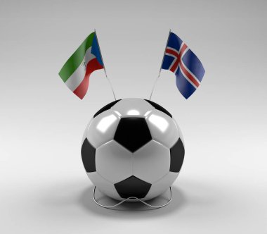 Ekvator-Gine - İzlanda Futbol Bayrakları, Beyaz Arkaplan - 3D Render