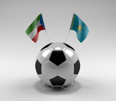 Ekvator-Gine - Kazakistan Futbol Bayrakları, Beyaz Arkaplan - 3D Render