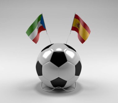 Ekvator-Gine - İspanya Futbol Bayrakları, Beyaz Arkaplan - 3D Render