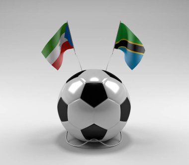 Ekvator-Gine - Tanzanya Futbol Bayrakları, Beyaz Arkaplan - 3D Render