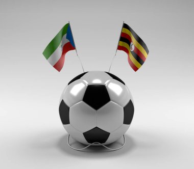 Ekvator-Gine - Uganda Futbol Bayrakları, Beyaz Arkaplan - 3D Render