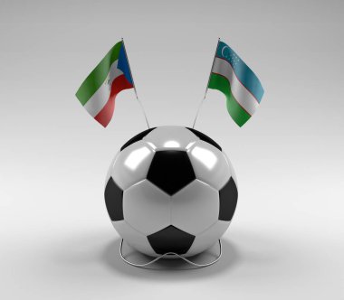Ekvator-Gine - Özbekistan Futbol Bayrakları, Beyaz Arkaplan - 3D Render