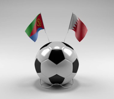 Eritre - Bahreyn Futbol Bayrakları, Beyaz Arkaplan - 3D Render