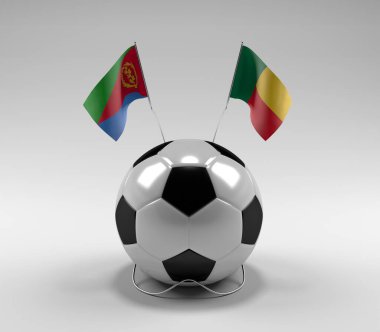 Eritre - Benin Futbol Bayrakları, Beyaz Arkaplan - 3D Render