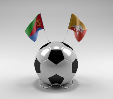 Eritre - Bhutan Futbol Bayrakları, Beyaz Arkaplan - 3D Render