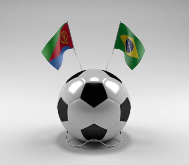 Eritre - Brezilya Futbol Bayrakları, Beyaz Arkaplan - 3D Render