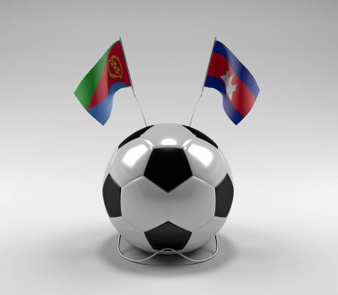 Eritre - Kamboçya Futbol Bayrakları, Beyaz Arkaplan - 3D Render