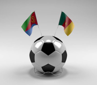 Eritre - Kamerun Futbol Bayrakları, Beyaz Arkaplan - 3D Render