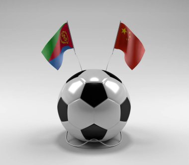 Eritre - Çin Futbol Bayrakları, Beyaz Arkaplan - 3D Render