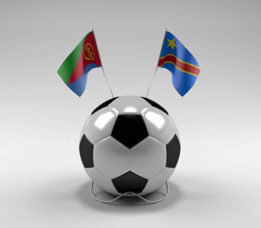 Eritre - Kongo Demokratik Cumhuriyeti Futbol Bayrakları, Beyaz Arkaplan - 3D Render