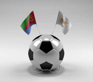 Eritre - Kıbrıs Futbol Bayrakları, Beyaz Arkaplan - 3D Hazırlama