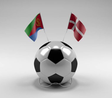 Eritre - Danimarka Futbol Bayrakları, Beyaz Arkaplan - 3D Render