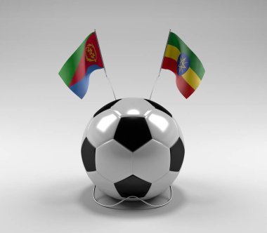 Eritre - Etiyopya Futbol Bayrakları, Beyaz Arkaplan - 3D Render