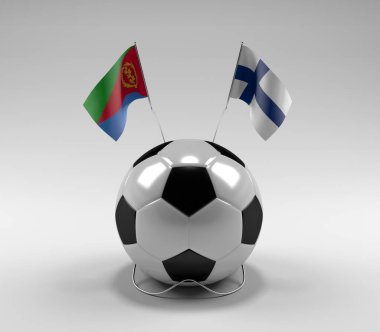 Eritre - Finlandiya Futbol Bayrakları, Beyaz Arkaplan - 3D Render