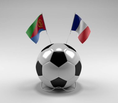 Eritre - Fransa Futbol Bayrakları, Beyaz Arkaplan - 3D Render