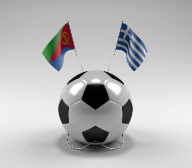 Eritre - Yunanistan Futbol Bayrakları, Beyaz Arkaplan - 3D Render