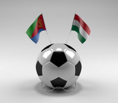 Eritre - Macaristan Futbol Bayrakları, Beyaz Arkaplan - 3D Render