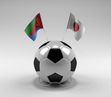 Eritre - Japonya Futbol Bayrakları, Beyaz Arkaplan - 3D Render