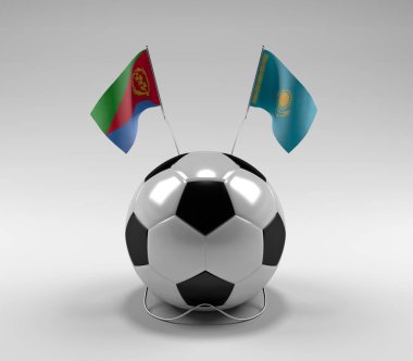 Eritre - Kazakistan Futbol Bayrakları, Beyaz Arkaplan - 3D Render
