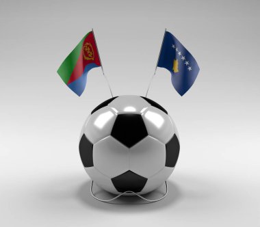 Eritre - Kosova Futbol Bayrakları, Beyaz Arkaplan - 3D Hazırlama