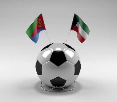 Eritre - Kuveyt Futbol Bayrakları, Beyaz Arkaplan - 3D Render