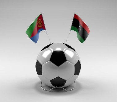 Eritre - Libya Futbol Bayrakları, Beyaz Arkaplan - 3D Render