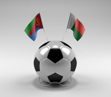 Eritre - Madagaskar Futbol Bayrakları, Beyaz Arkaplan - 3D Render