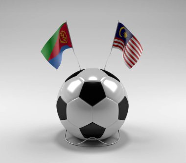 Eritre - Malezya Futbol Bayrakları, Beyaz Arkaplan - 3D Render