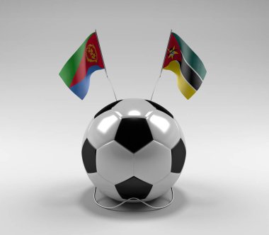 Eritre - Mozambik Futbol Bayrakları, Beyaz Arkaplan - 3D Render