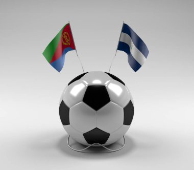 Eritre - Nikaragua Futbol Bayrakları, Beyaz Arkaplan - 3D Render