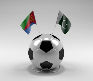 Eritre - Pakistan Futbol Bayrakları, Beyaz Arkaplan - 3D Render
