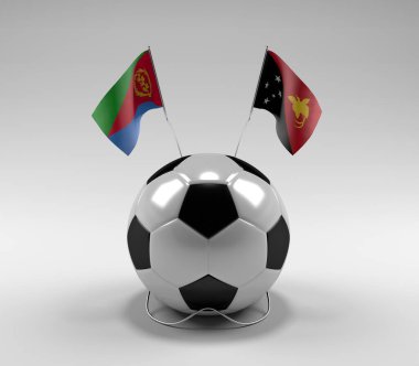 Eritre - Papua-Yeni-Gine Futbol Bayrakları, Beyaz Arkaplan - 3D Render