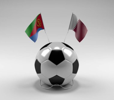Eritre - Katar Futbol Bayrakları, Beyaz Arkaplan - 3D Render