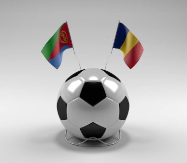 Eritre - Romanya Futbol Bayrakları, Beyaz Arkaplan - 3D Render