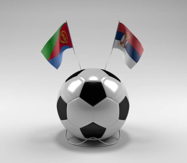 Eritre - Sırbistan Futbol Bayrakları, Beyaz Arkaplan - 3D Hazırlama
