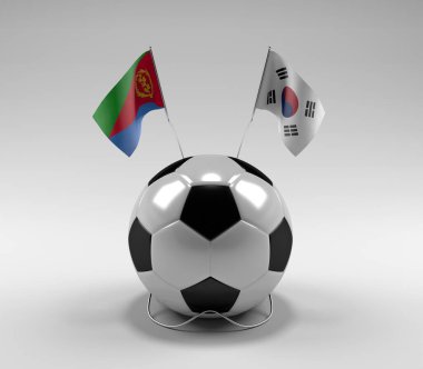 Eritre - Güney Kore Futbol Bayrakları, Beyaz Arkaplan - 3D Render