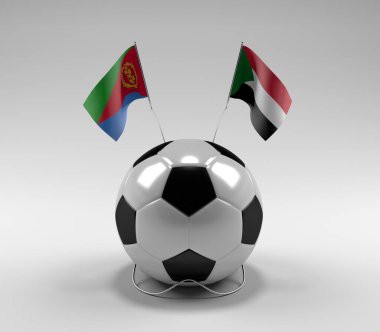 Eritre - Sudan Futbol Bayrakları, Beyaz Arkaplan - 3D Render