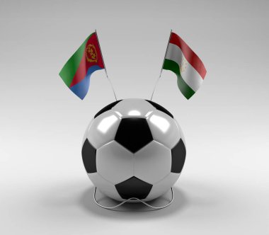 Eritre - Tacikistan Futbol Bayrakları, Beyaz Arkaplan - 3D Render