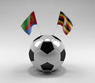 Eritre - Uganda Futbol Bayrakları, Beyaz Arkaplan - 3D Render