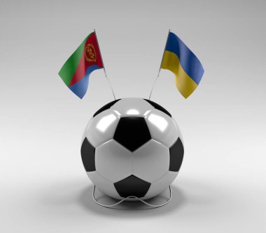Eritre - Ukrayna Futbol Bayrakları, Beyaz Arkaplan - 3D Render