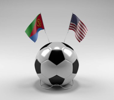 Eritre - Amerika Birleşik Devletleri Futbol Bayrakları, Beyaz Arkaplan - 3D Render