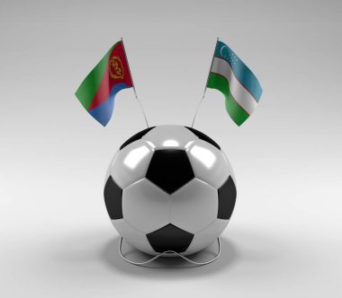 Eritre - Özbekistan Futbol Bayrakları, Beyaz Arkaplan - 3D Render
