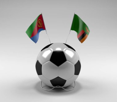 Eritre - Zambiya Futbol Bayrakları, Beyaz Arkaplan - 3D Render