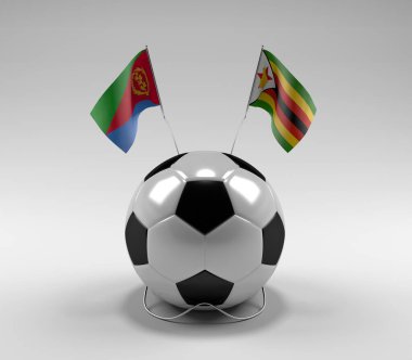 Eritre - Zimbabve Futbol Bayrakları, Beyaz Arkaplan - 3D Render