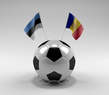 Estonya - Andorra Futbol Bayrakları, Beyaz Arkaplan - 3D Render