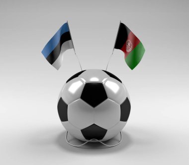 Estonya - Afganistan Futbol Bayrakları, Beyaz Arkaplan - 3D Yapılandırma
