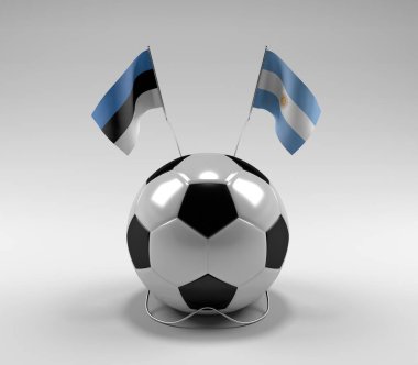 Estonya - Arjantin Futbol Bayrakları, Beyaz Arkaplan - 3D Render